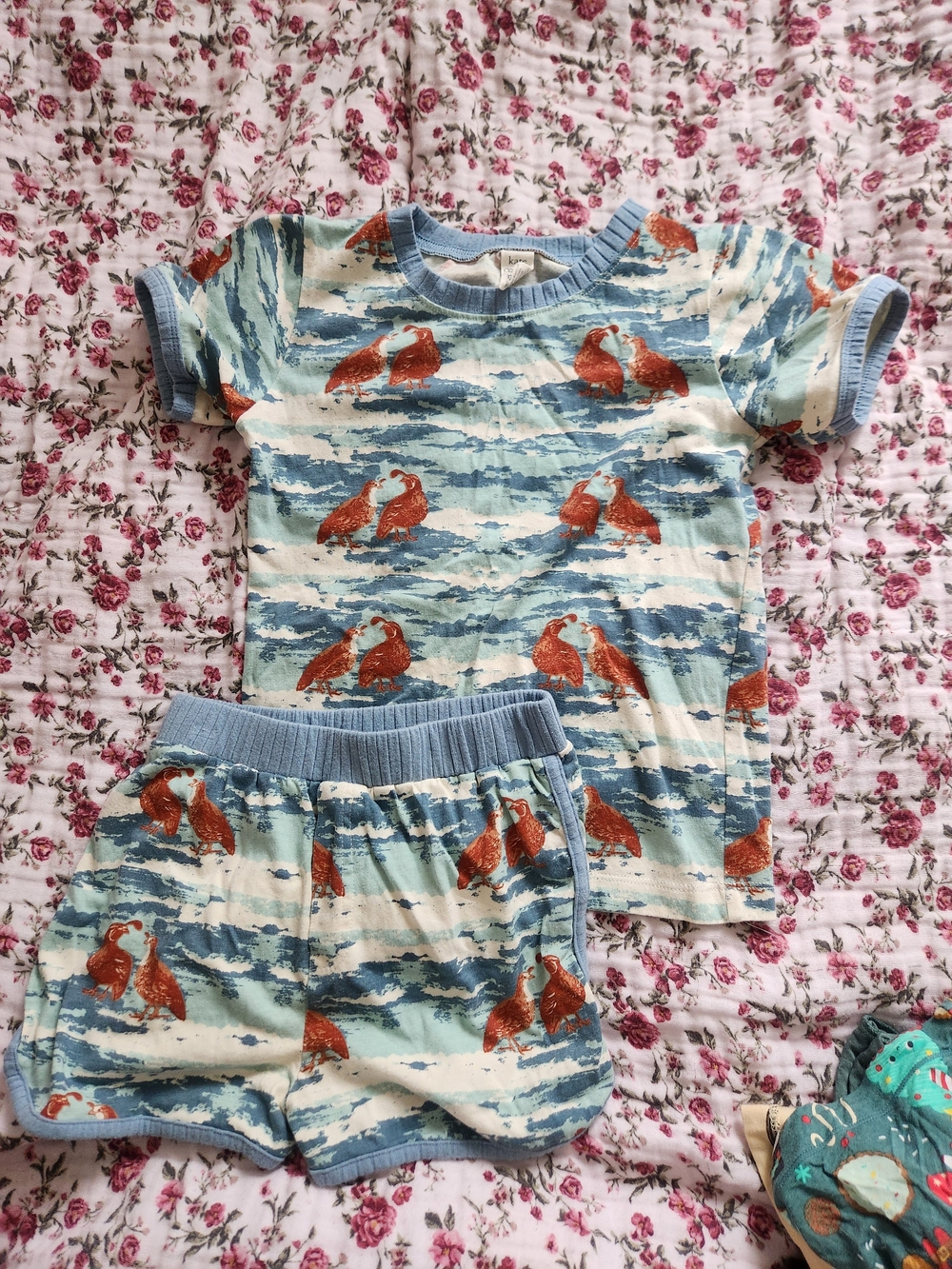 kate quinn Short Sleeve Top & Shorts Set - Quail Print Size 7Y